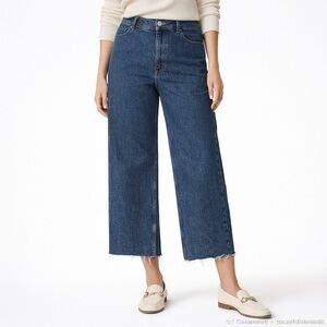 Mango USA 12 Blue Raw Hem Wide Leg Cropped Jeans